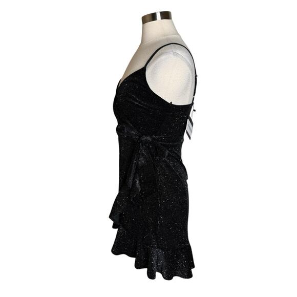 Dress Forum‎ Sleeveless Shimmer Ruffled Wrap Mini Dress Black Womens Small New - Picture 4 of 10